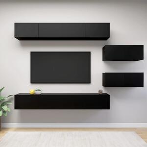 Set dulapuri TV, 6 piese, negru, lemn prelucrat