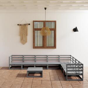 Set mobilier de grădină, 9 piese, gri, lemn masiv de pin