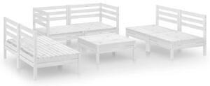 Set mobilier de grădină, 7 piese, alb, lemn masiv de pin