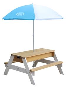 AXI Masă de picnic cu nisip / apă Nick, cu umbrelă, maro și alb A031.004.01