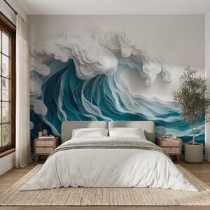 Tapet Val oceanic spumos în stil paper-cut, Fototapet Marea, w08694 : Uwalls.ro