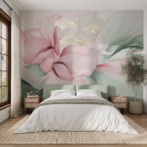 Tapet Flux de petale florale abstracte translucide și forme stratificate în culori pastelate, în nuanțe de, Fototapet Acuarelă, w08701v1 : Uwalls.ro