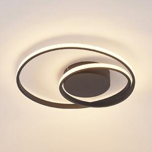 Lindby plafonieră LED Emisua, negru, CCT, dimabil, reglabil, Negru, Camera de zi / sufragerie, Aluminiu, Modern