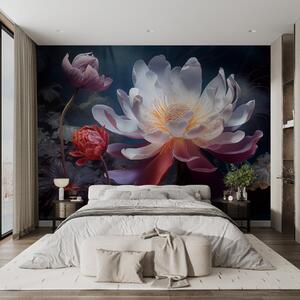 Tapet Flori fantastice care înfloresc într-o atmosferă întunecată de basm, Fototapet Flori, w08747 : Uwalls.ro