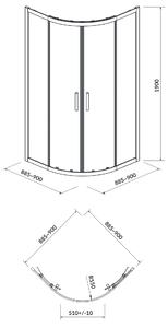 Cersanit Arteco cabină de duș 90x90 cm semicircular crom luciu/sticlă transparentă S157-002