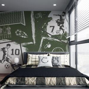Tapet Jucători de fotbal, minge și alte atribute de fotbal în tonuri, Fototapet pentru camera unui adolescent, Fototapet Fotbal, w03122v2 : Uwalls.ro