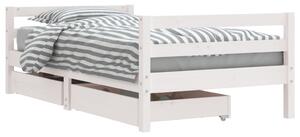 Cadru de pat copii cu sertare, alb, 80x160 cm, lemn masiv pin