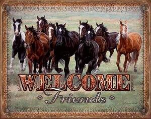 Placă metalică WELCOME - HORSES - Friends, (40 x 31.5 cm)