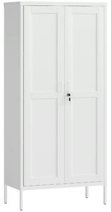 HOMCOM Dulap pentru Birou în Oțel cu 3 Rafturi Reglabile cu Serratură și 2 Chei, 80x40x175 cm, Alb | Aosom Romania