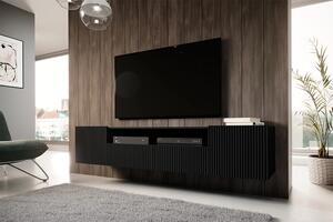 Comodă TV suspendatăă Nicole 200 cm cu nișă și sertare – negru / negru mat