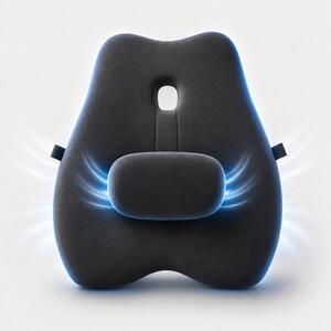 Perna lombara memory foam cu suport reglabil, husa catifea, Negru