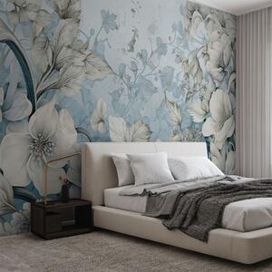 Tapet Fantasy flori pictate pe perete, Fototapet Flori, w03191 : Uwalls.ro