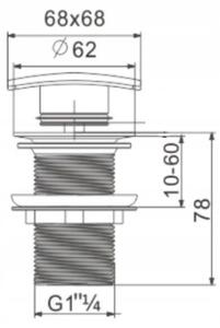 Mexen semisifon pătrat pentru chiuvetă cu dop clic-clac, fără preaplin, crom - 7991660-00