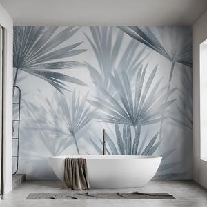 Tapet Frunze de palmier, model floral, minimalism, tropical, culori gri, Fototapet pădure, Fototapet Tropics, w03152v1 : Uwalls.ro