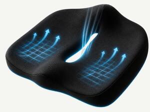 Perna ortopedica sezut memory foam ORTO COCCIS, husa mesh 3D, Negru