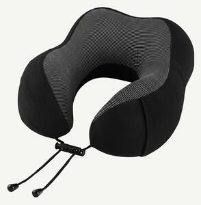 Perna de calatorie cervicala (gat) memory foam, husa catifea, Negru/Gr