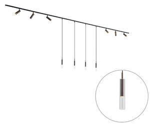 Sistem de iluminat pe șină modern negru cu 6 spoturi și 4 lumini suspendate bronz închis monofazat - Slimline Uzzy Loyce