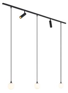 Sistem de iluminat pe șină modern negru cu 2 spoturi și 3 lumini suspendate monofazate - Slimline Uzzy Eira