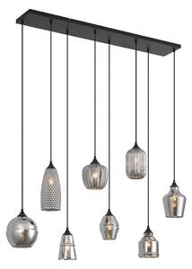 Lampa suspendată Art Deco neagră cu sticlă fumurie cu 8 lumini - Hanne
