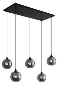 Lampă suspendată Art Deco neagră cu sticlă fumurie cu 5 lumini - Wallace