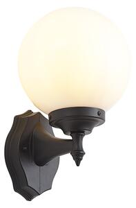 Lampă clasică de perete pentru exterior neagră cu sticlă opal IP44 - Champs