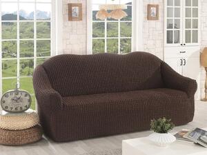 Husa elastica si creponata pentru canapea 3 locuri, fara volanas, culoare Maro