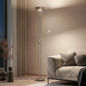 Lindby LED lampă de podea Josefin, nichel, lumină lectură, dimabil, reglabil, Gri, Camera de zi / sufragerie, Metal, Modern, Lumină de lectură