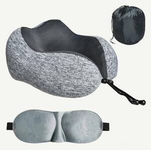 Perna calatorie cervicala 3D memory foam pentru gat, Negru/Gri