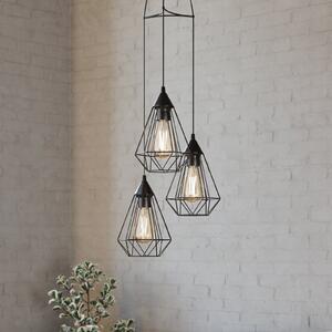 EGLO Tarbes lampă suspendată, neagră, 3 surse, rotundă, reglabil, Negru, Camera de zi / sufragerie, Metal, Vintage