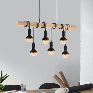 EGLO Townshend lampă suspendată cu lemn, șase surse, reglabil, Lemn, Camera de zi / sufragerie, Lemn, Design industrial