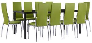 Set mobilier de bucătărie, 11 piese, verde, piele ecologică