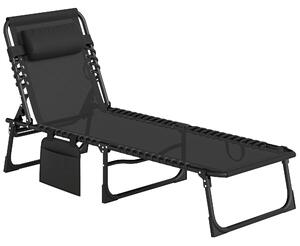 Outsunny Portable Sun Lounger, Folding Chaise Recliner, 5-Position Adjustable Cot, Black | Aosom Romania
