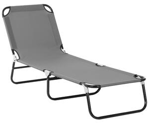 Outsunny Șezlong Pliabil cu Spătar Reglabil în 5 Poziții, Scaun de Grădină cu Material Respirable Oxford, Ideal pentru Plajă, Piscină, Grădină, 188x56x28 cm, Gri | Aosom Romania
