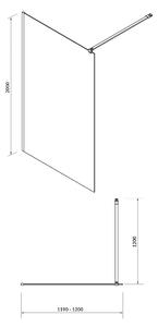 Cersanit Mille perete cabină de duș walk-in 120 cm negru mat/sticla transparentă S161-004