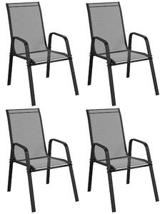 Outsunny Set 6 Piese Scaune de Gradina cu Cotiere, Scaune de Exterior Stivuibile din Metal si Tesatura Respirabila, Maro | Aosom Romania