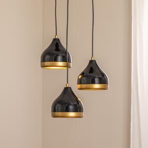 Opviq Lampă suspendată Yildo, 3 becuri, negru/auriu, rondel, Ø37 cm, reglabil, Negru, Camera de zi / sufragerie, Metal, Modern