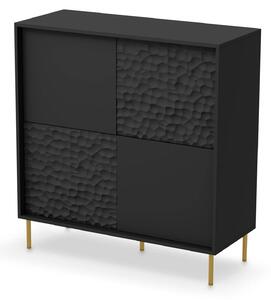 Comoda BULLET, negru/auriu, PAL laminat, 100x41x105 cm
