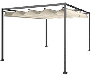 Outsunny Pergolă Gazebo 3x2 m cu Acoperiș Retractabil, Orificii de Drenaj, Țăruși și Șuruburi, Pergolă din Metal și Poliester pentru Exterior, Crem | Aosom Romania