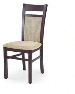Scaun tapitat Gerard 2, bej/nuc inchis, stofa clasica/lemn de fag, 44X