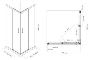 Oltens Breda cabină de duș 80x80 cm pătrat negru mat/sticlă transparentă 20005300