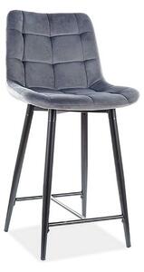 Scaun bar textil CHIC H-2, gri/negru mat, stofa catifelata/metal, 46x5