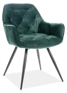 Scaun tapitat modern CHERRY, verde/negru, stofa catifelata/metal, 57x5