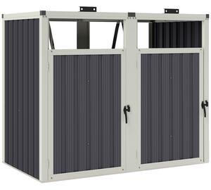 Outsunny Acoperitor pentru Tomberoane de Exterior cu 2 Compartimente, Capac Rabatabil 180°, din Oțel Galvanizat, pentru Grădină sau Patio, 146x81x122 cm, Gri Închis | Aosom Romania