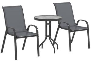 Outsunny Set Mobilier de Grădină din 3 Piese cu Scaune Suprapozabile și Masă din Sticlă, 54x71x93 cm, Gri Închis | Aosom Romania