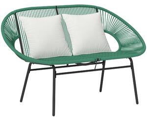 Outsunny Bancă de Grădină 2 Locuri din Răchită PE, Canapea de Exterior cu Perne, Cotiere și Cadru din Oțel, Bancă pentru Terasă și Curte, 132x72x83 cm, Verde Închis | Aosom Romania