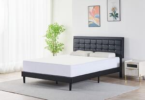 Pat Malaga Complet Tapitat Catifea, Culoare Negru, 160x200cm, Saltea Ortopedica 20cm inclusa