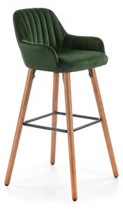 Scaun bar H93, verde inchis/nuc, stofa/lemn, 47x49x98 cm