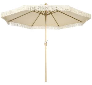 Outsunny Umbrelă de Grădină Înclinabilă pe 3 Niveluri cu Franjuri, Manivelă și Tijă cu 2 Secțiuni, Ø265x244 cm, Crem | Aosom Romania