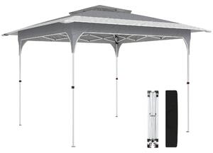 Outsunny Pavilion Pliabil 3.5x3.5 m Pop Up, Montare Ușoară cu Buton Central, Pavilion de Grădină Reglabil pe Înălțime cu Acoperiș Dublu, Geantă de Transport, UV50+, pentru Exterior, Gri Închis | Aosom Romania