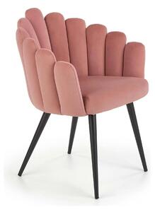 Scaun modern tapitat K410, roz/negru, stofa catifelat/metal, 65x62x85